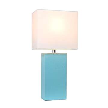 Elegant Designs LT1025-AQU Modern Leather Table Lamp with White Fabric Shade, Aqua (Pack of 1)