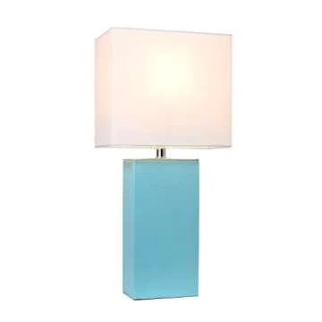 Elegant Designs LT1025-AQU Modern Leather Table Lamp with White Fabric Shade, Aqua (Pack of 1)