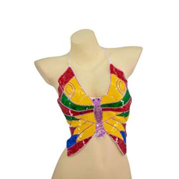 Western Fashion Butterfly Sequin Top (Rainbow),One Size