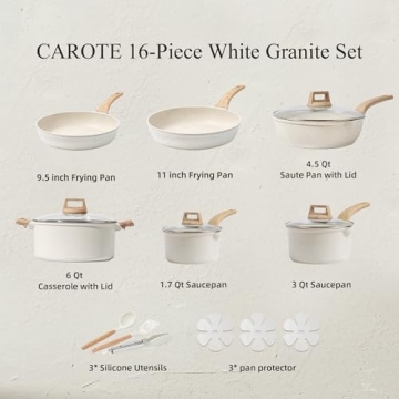 CAROTE 16 Piece Nonstick Cookware Set for Healthy Cooking