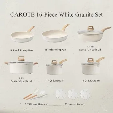 CAROTE 16 Piece Nonstick Cookware Set for Healthy Cooking