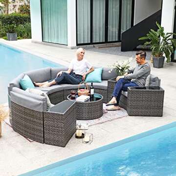 SUNSITT Outdoor Patio Furniture - Curved Sectional Sofa Set with Coffee Table