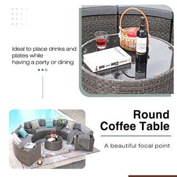 SUNSITT Half-Moon Outdoor Sectional with Coffee Table Set