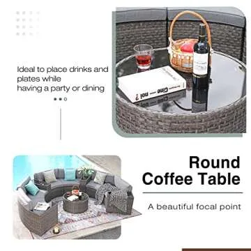 SUNSITT Half-Moon Outdoor Sectional with Coffee Table Set