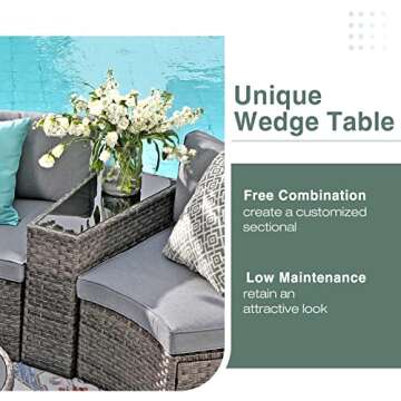 SUNSITT Half-Moon Outdoor Sectional with Coffee Table Set