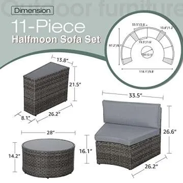 SUNSITT Half-Moon Outdoor Sectional with Coffee Table Set