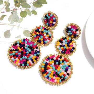 CEALXHENY Bead Drop Earrings for Women Statement Seed Bead Earring Studs (Multicolor)