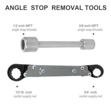 Plumbing Tools Angle Stop Wrench Kit, Angle-on Wrench Professional Plumber Wrench Tools for Installing New Compression Angle Stop and Removing the Compression Ring (Silver-Angle Stop Wrench Kit)