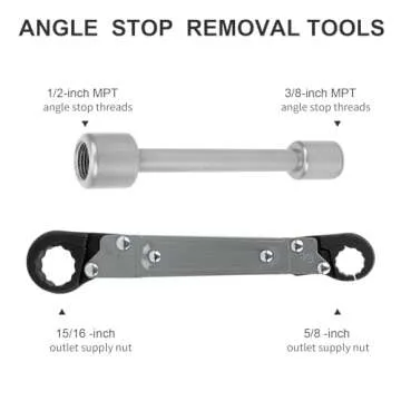 Plumbing Tools Angle Stop Wrench Kit, Angle-on Wrench Professional Plumber Wrench Tools for Installing New Compression Angle Stop and Removing the Compression Ring (Silver-Angle Stop Wrench Kit)