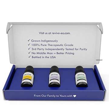 Top 3 Essential Oils Kit by Revive Essential Oils -100% Pure Therapeutic Grade, for Diffuser, Humidifier, Massage, Aromatherapy, Skin & Hair Care - Cruelty Free - Unrefined Oils with No Fillers