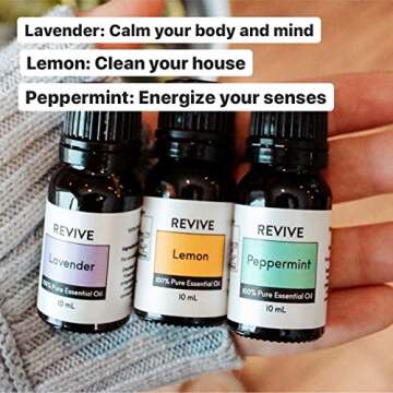 Top 3 Essential Oils Kit by Revive Essential Oils -100% Pure Therapeutic Grade, for Diffuser, Humidifier, Massage, Aromatherapy, Skin & Hair Care - Cruelty Free - Unrefined Oils with No Fillers