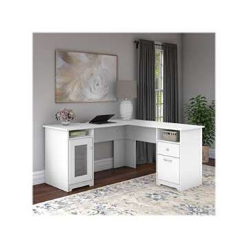 Bush Furniture Cabot L Shaped Computer Desk in White | Ideal for Home Office and Workspace