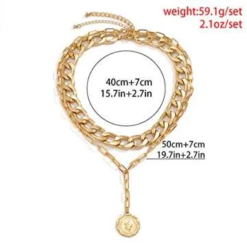 JWICOS Gold Boho Cuban Chunky Necklace Layered Dainty Paperclip with Coin Pendant Choker Chain for Women (Gold)