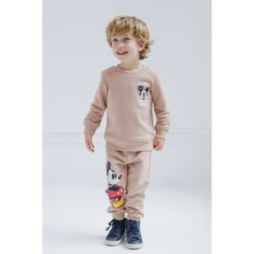 Disney Mickey Mouse Newborn Baby Boys Fleece Sweatshirt and Pants Set Brown 6-9 Months