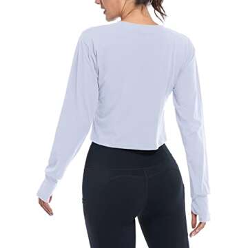 Muzniuer Crop Top Workout Shirts Cropped Long Sleeve Tops for Women Long Sleeve Yoga Tops LightBlue-1 M