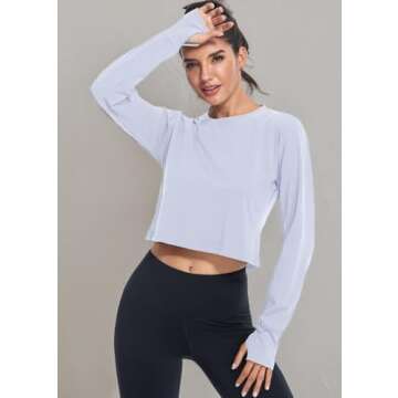 Muzniuer Crop Top Workout Shirts Cropped Long Sleeve Tops for Women Long Sleeve Yoga Tops LightBlue-1 M