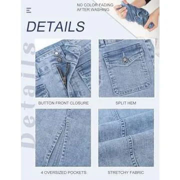 POTILI Women's High Waisted Denim Midi Skirt with Slit