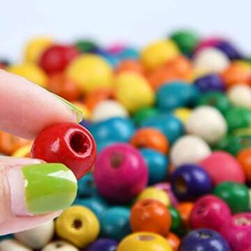 WOWOSS 1000 Pcs Colorful Wooden Beads, 500x8mm + 200x10mm + 200x12mm + 100x14mm, 10 Colors, Colored ...