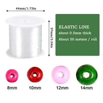 WOWOSS 1000 Pcs Colorful Wooden Beads, 500x8mm + 200x10mm + 200x12mm + 100x14mm, 10 Colors, Colored Wood Beads for Crafts, Jewelry Making, Bracelets, with 164 Ft Elastic Stretchy Bracelet String Cord