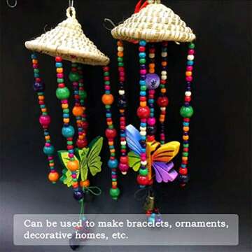 WOWOSS 1000 Pcs Colorful Wooden Beads, 500x8mm + 200x10mm + 200x12mm + 100x14mm, 10 Colors, Colored Wood Beads for Crafts, Jewelry Making, Bracelets, with 164 Ft Elastic Stretchy Bracelet String Cord