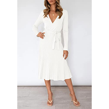 Linsery Midi Sweater Dress Women Wrap V Neck Long Sleeve