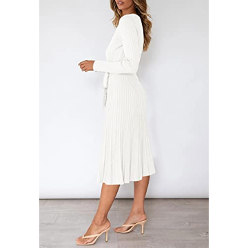 Linsery Midi Sweater Dress Women Wrap V Neck Long Sleeve