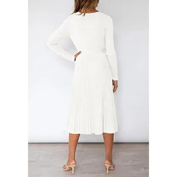 Linsery Midi Sweater Dress Women Wrap V Neck Long Sleeve