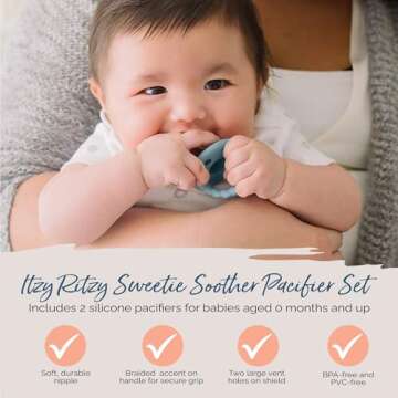 Itzy Ritzy Silicone Pacifiers for Newborn - Sweetie Soother Pacifiers Feature Collapsible Handle & Two Air Holes for Added Safety; for Ages Newborn and Up, Set of 2 in Nautical Navy & Robin's Egg