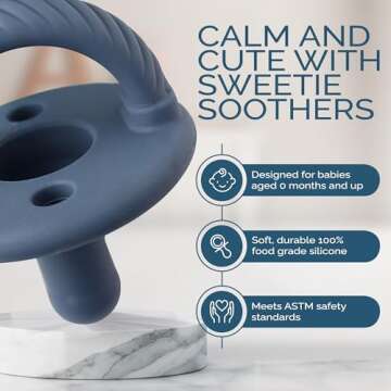 Itzy Ritzy Silicone Pacifiers for Newborn - Sweetie Soother Pacifiers Feature Collapsible Handle & Two Air Holes for Added Safety; for Ages Newborn and Up, Set of 2 in Nautical Navy & Robin's Egg