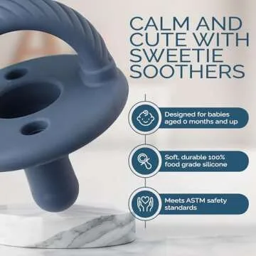 Itzy Ritzy Silicone Pacifiers for Newborn - Sweetie Soother Pacifiers Feature Collapsible Handle & Two Air Holes for Added Safety; for Ages Newborn and Up, Set of 2 in Nautical Navy & Robin's Egg