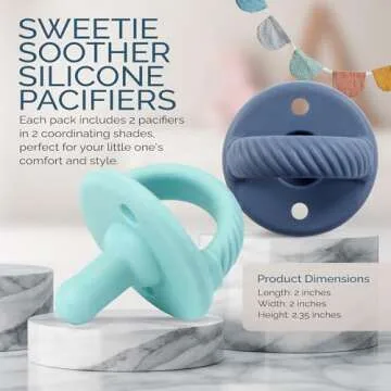 Itzy Ritzy Silicone Pacifiers for Newborn - Sweetie Soother Pacifiers Feature Collapsible Handle & Two Air Holes for Added Safety; for Ages Newborn and Up, Set of 2 in Nautical Navy & Robin's Egg