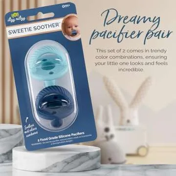 Itzy Ritzy Silicone Pacifiers for Newborn - Sweetie Soother Pacifiers Feature Collapsible Handle & Two Air Holes for Added Safety; for Ages Newborn and Up, Set of 2 in Nautical Navy & Robin's Egg