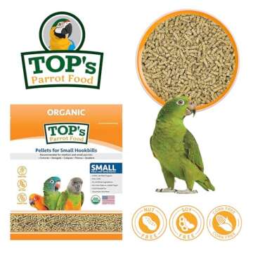 TOP's Parrot Food Bird Pellets for Small Hookbills - Non-GMO, Peanut Soy & Corn Free, USDA Organic C...