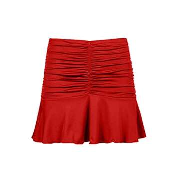 YMDUCH Women's A-Line Ruched Ruffle Beachwear Athletic Skorts Mini Skirts Red