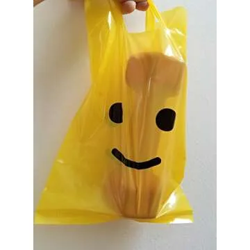 L LIFETIME Smile! Yellow Party Favors Bags Super Strong 24 Pack Loot Birthday Emoji Treat Plastic Bag, 9 x 6 inch - Birthday Gift Bag for Kids Boys and Girls - Plastic Gift Bags with Handles