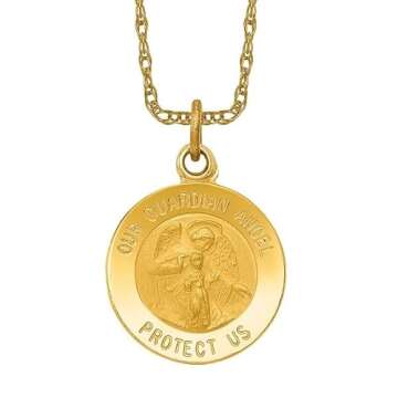 IceCarats 14K Solid Yellow Gold Guardian Angel Medal Necklace Protect Us Cherub Pendant