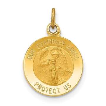 IceCarats 14K Gold Guardian Angel Medal Necklace