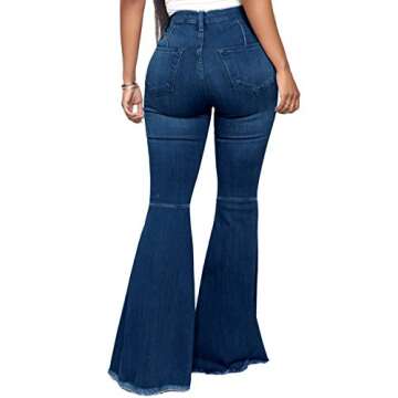 YouSexy Women's Flare Bell Bottom Jeans Destroyed Flare Denim Pants 70s Outfits for Women Dark Blue