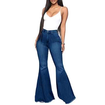 YouSexy Women's Flare Bell Bottom Jeans Destroyed Flare Denim Pants 70s Outfits for Women Dark Blue