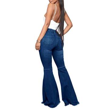 YouSexy Women's Flare Bell Bottom Jeans Destroyed Flare Denim Pants 70s Outfits for Women Dark Blue