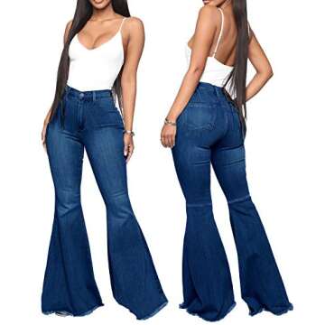 YouSexy Women's Flare Bell Bottom Jeans Destroyed Flare Denim Pants 70s Outfits for Women Dark Blue