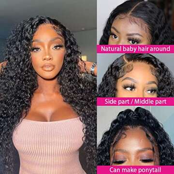 Lace Front Wigs Human Hair Water Wave Brazilian Virgin Hair 180% Density 4X4 Water Curly Lace Closur...