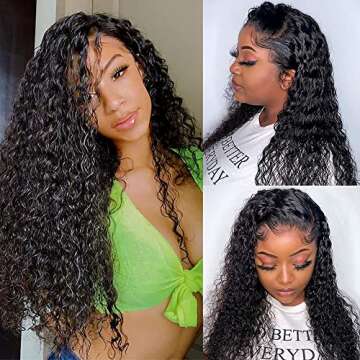 Lace Front Wigs Human Hair Water Wave Brazilian Virgin Hair 180% Density 4X4 Water Curly Lace Closure Human Hair Wigs for Black Women Glueless Wigs with Baby Hair Natural Color 22 Inch Water Wave Wig