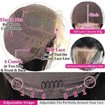 Lace Front Wigs Human Hair Water Wave Brazilian Virgin Hair 180% Density 4X4 Water Curly Lace Closure Human Hair Wigs for Black Women Glueless Wigs with Baby Hair Natural Color 22 Inch Water Wave Wig