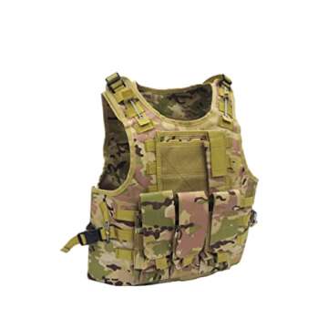 FixtureDisplays® Adjustable Airsoft Vest Paintball Vest Tan Vest 20-24" H, Up to 50" Waist Circumfe...