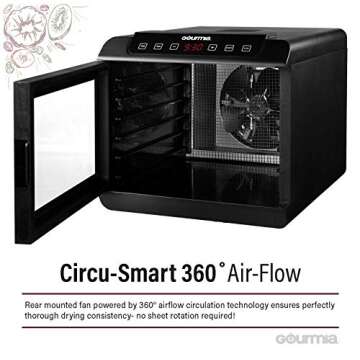 Gourmia GFD1680 Countertop Electric Food Dehydrator - 6 Drying Trays - Digital Countdown Timer - Preset Temperature Settings - Recipe Book Included, Black