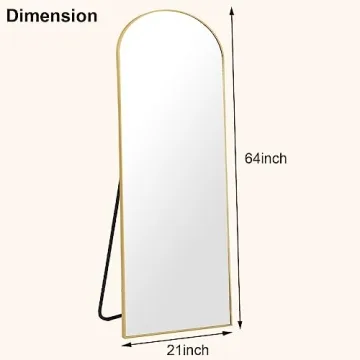 HARRITPURE 64"x21" Arched Full Length Mirror Free Standing Leaning Mirror Hanging Mounted Mirror Aluminum Frame Modern Simple Home Decor for Living Room Bedroom Cloakroom, Gold