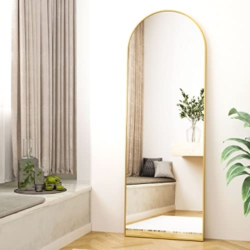 HARRITPURE 64"x21" Arched Full Length Mirror Free Standing Leaning Mirror Hanging Mounted Mirror Aluminum Frame Modern Simple Home Decor for Living Room Bedroom Cloakroom, Gold