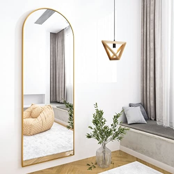 HARRITPURE 64"x21" Arched Full Length Mirror Free Standing Leaning Mirror Hanging Mounted Mirror Aluminum Frame Modern Simple Home Decor for Living Room Bedroom Cloakroom, Gold