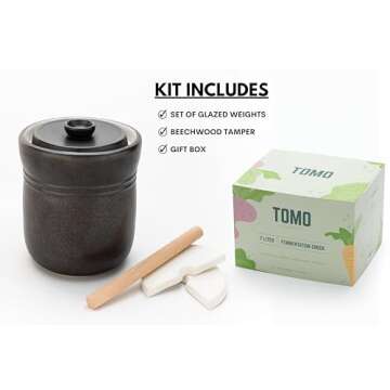 TOMO Fermentation Crock with Weights - Ceramic Sauerkraut Pickling Crock - Stoneware Kombucha Brewin...